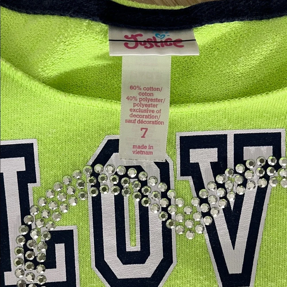 Justice Vibrant Y2K Inspired Comfy Neon Green Love Girls Graphic Sweatshirt